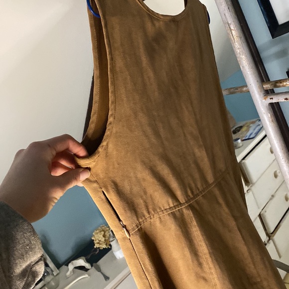 Full Length Faux Suede Tan Dress - Picture 5 of 9